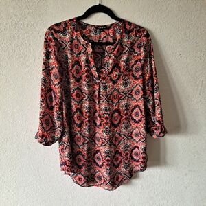 Sami & Jo Orange Geometric Tunic Blouse